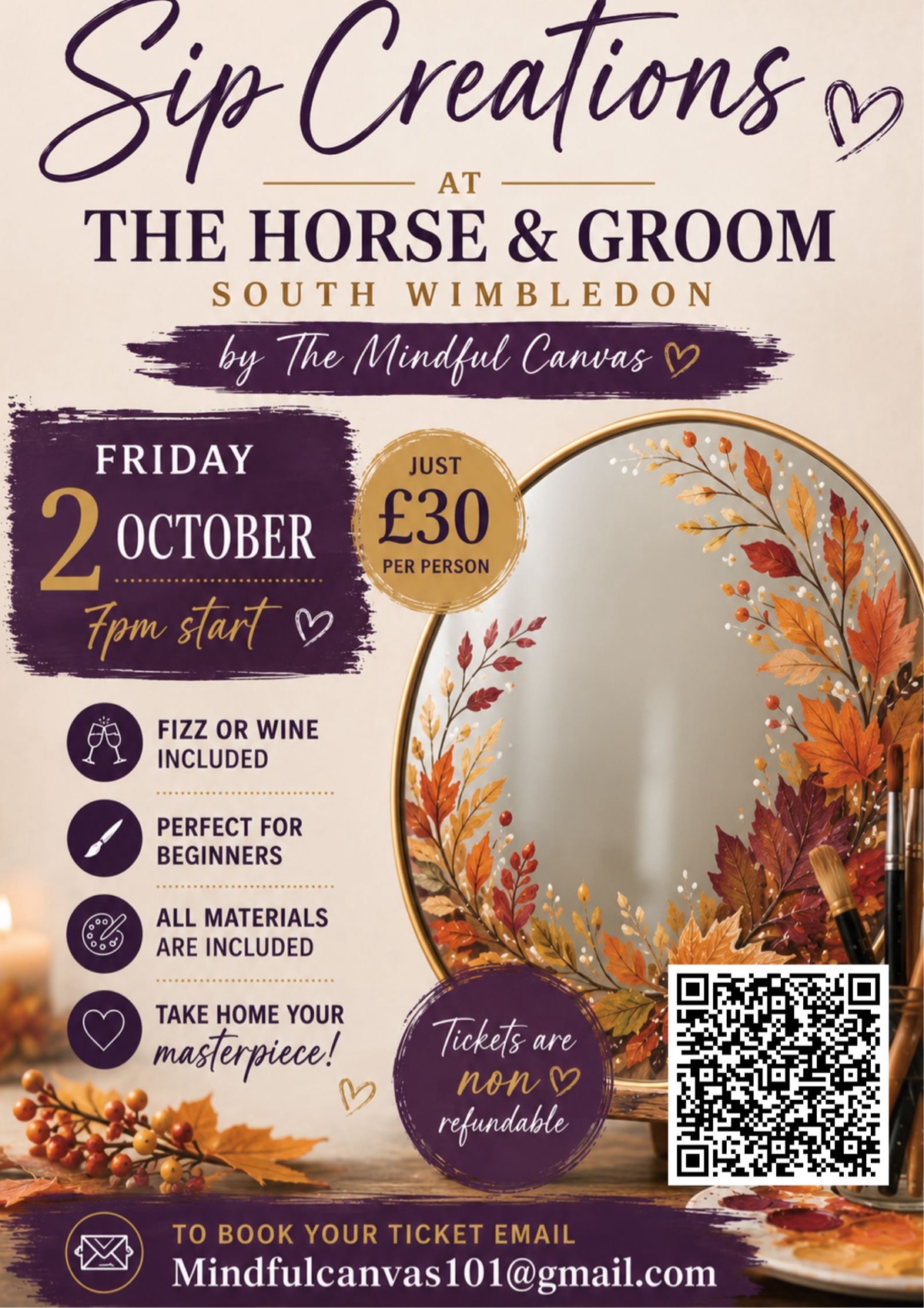 SIP creations at The Horse and Groom, South Wimbledon , London